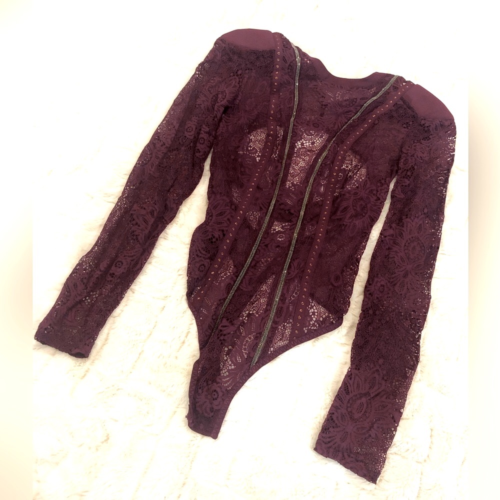 VERY SEXY Victoria’s Secret XSmall burgundy/maroon lace embellished bodysuit
